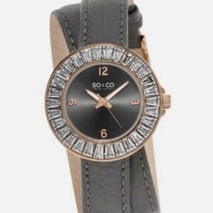 SO&CO Women’s SoHo Watch Genuine Grey Leather Double Wrap Around Band
